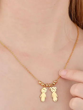 Personalized Stainless Steel Name & Date Necklace – Gold Family Pendant for Baby Boy or Girl